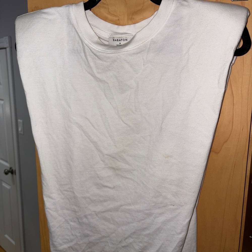 Babaton white Crew Neck Tee with shoulder pads
